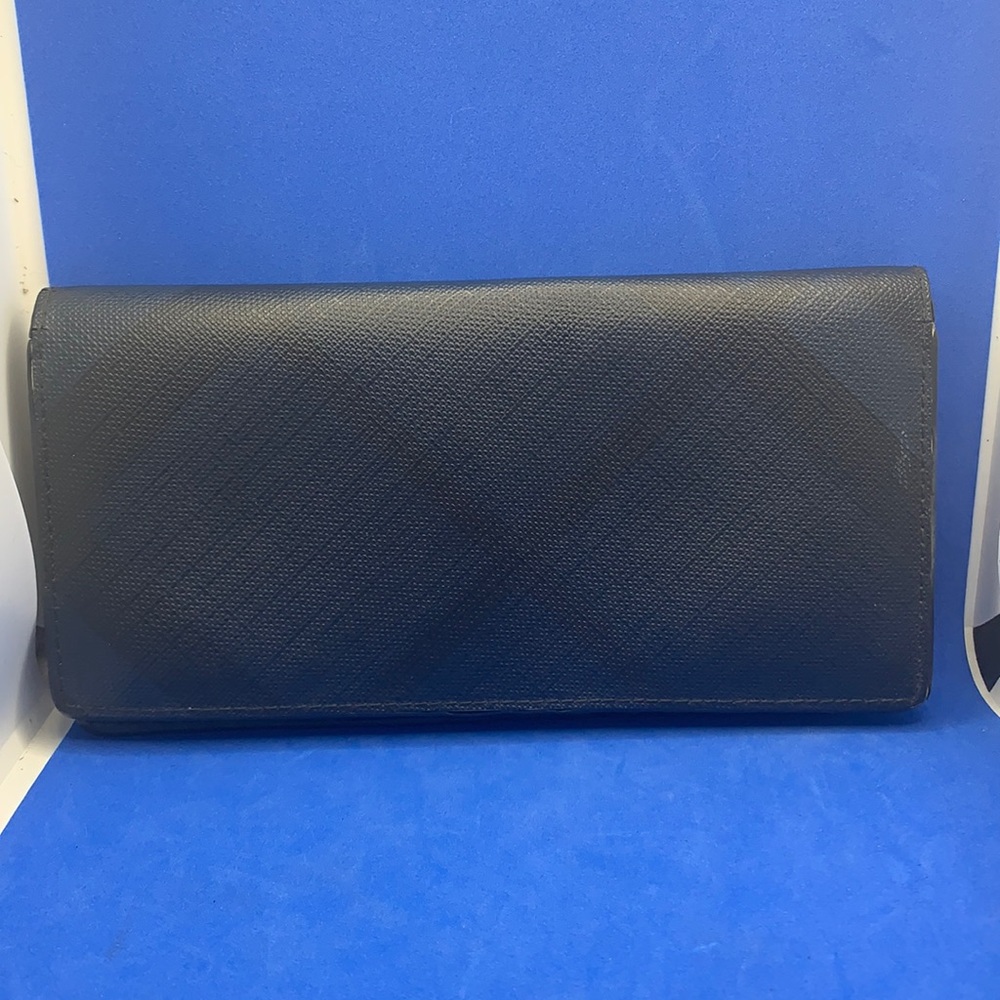 Burberry Black blue‎ London Check and Leather Continental Wallet
